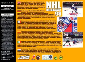 NHL Breakaway 98 (Europe) box cover back